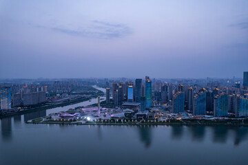 Fototapeta na wymiar Skyline of Beichen Delta, East Bank of Xiangjiang River, Changsha, China