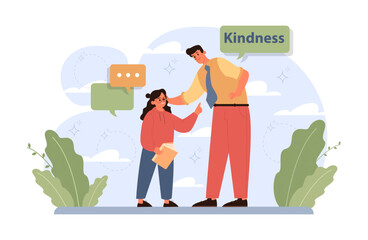 Fatherhood concept. Father teaching son about kindness. Little boy