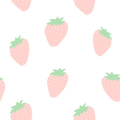 strawberry seamless pattern, pastel hand drawn strawberry print,summer illustration for textile, cover design,wallpaper,kitchen fabric and accessories, fruit on white background