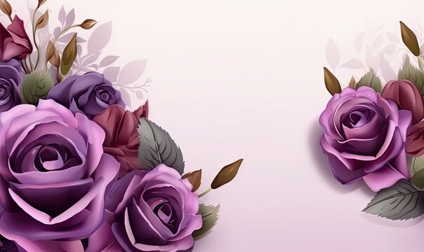 Romantic purple rose flower frame background, generative AI