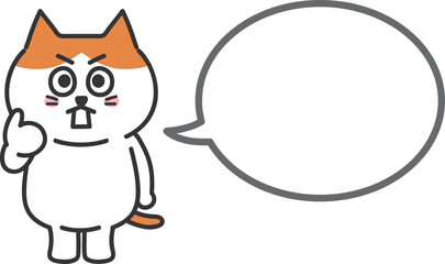 Orange tabby and white cartoon cat getting angry with a speech bubble, vector illustration.	
