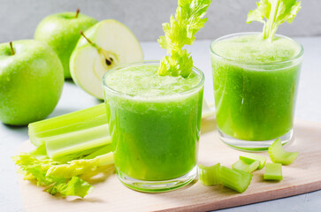 Fresh Green Smoothie With Celery and Apples, Detox Drink, Healthy Lifestyle