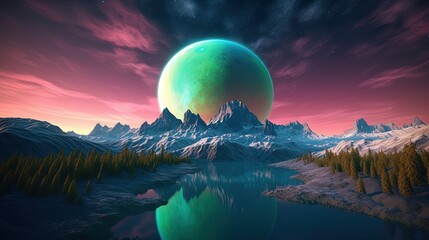 A planet covered in dense forests with multiple rivers and lakes generative ai