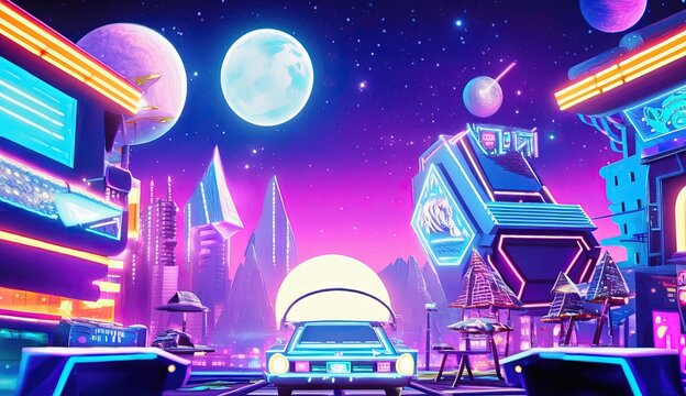 A retro-futuristic neon city with a nostalgic vibe generative ai