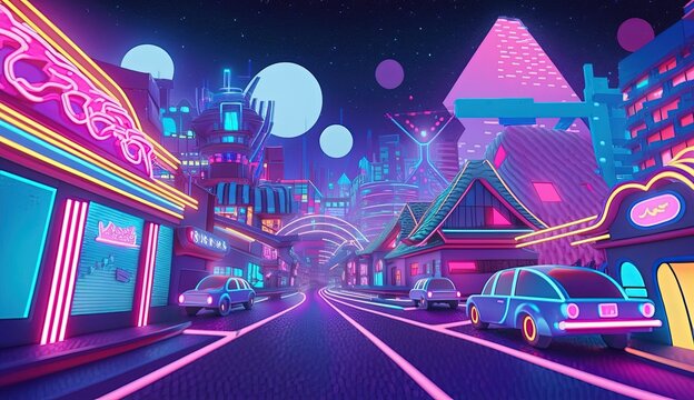 A retro-futuristic neon city with a nostalgic vibe generative ai