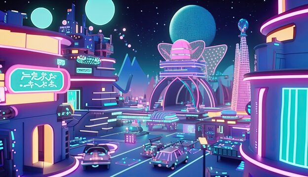 A retro-futuristic neon city with a nostalgic vibe generative ai