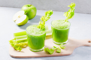 Fresh Green Smoothie With Celery and Apples, Detox Drink, Healthy Lifestyle