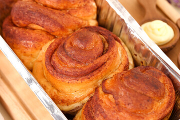 close up delicious cinnamon rolls