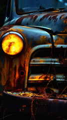 Old vintage disheveled old pickup truck decaying cracked, rusted.  Ai generative