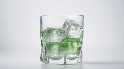 Paddy ice cubes in a glass of water background. AI generative.