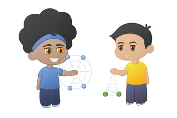 illustration of two little kids playing lato lato © F.rywhere