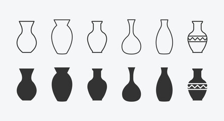 vector illustration of vase isolated icon set. linear and filled style flat decoration sign for mobile concept and web design