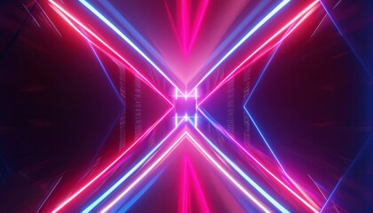 Fototapeta na wymiar symmetrical curve abstract neon background with ascending pink blue red glowing lines,Generater by AI