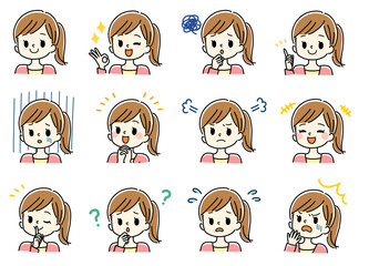 いろんな表情セット 女性(PNG)