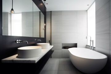 Naklejka na ściany i meble Contemporary minimalist bathroom light. Generate Ai