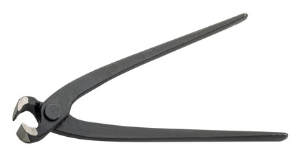 Pincers, tool for removing nails. Black carpenter pincers isolated