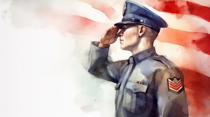 Saluting the flag of the United States of America. watercolor style. AI generative.