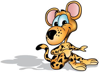 Cute Orange Leopard with Blue Eyes Sitting on the Ground