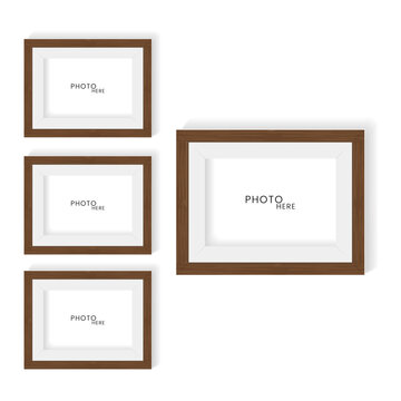 Set of brown color wood pattern of photo frames, and wooden texture realistic frame for art of wall mock up vector illustration Elements