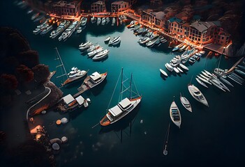 Fototapeta A stunning coastal port filled with boats along a Spa , .highly detailed,   cinematic shot   photo taken by sony   incredibly detailed, sharpen details   highly realistic   professional photography li obraz