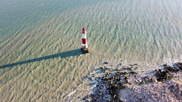  Beachy Head Lighthouse, Eastbourne, UK 2023 - Flying over the white cliffs of Dover to reveal the lighthouse