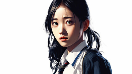 女子学生、高校生、中学生、学生、背景無し、Female student, high school student, junior high school student, student, no background(generative ai)