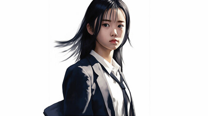 女子学生、高校生、中学生、学生、背景無し、Female student, high school student, junior high school student, student, no background(generative ai)