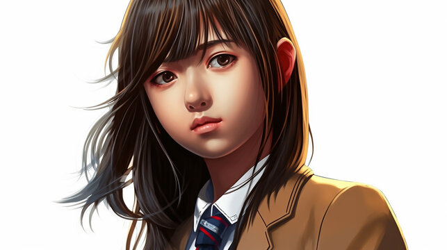 女子学生、高校生、中学生、学生、背景無し、Female student, high school student, junior high school student, student, no background(generative ai)