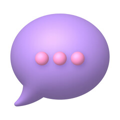 Speech bubble 3D Icon. Purple bubbles with three dots. png illustration.