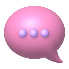 Speech bubble 3D Icon. Pink bubbles with three dots. png illustration.