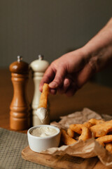 Perfect snakcs: pizza sticks with garlic sauce