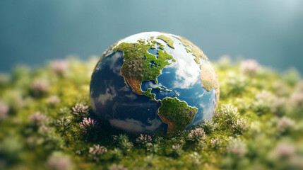 Obraz na płótnie Canvas earth globe on grass