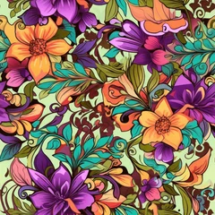 Fotobehang Wonderful Seamless Colorful Floral Texture Pattern © ST 3Design