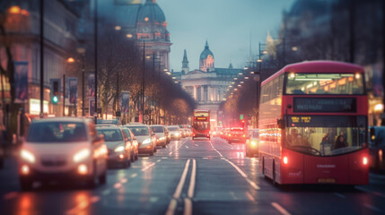 London streetscape on a rainy day. Generative AI