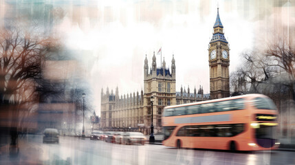 Fototapeta na wymiar London streetscape on a rainy day. Generative AI