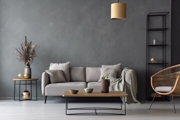 interior background sofa luxury three-dimensional simple floor decor decoration trendy. Generative AI.