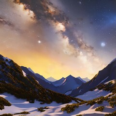 Landscape of mountain ranges with milky way galaxy in background