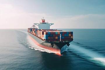 Big transport ship with containers with goods on the open sea generative ai