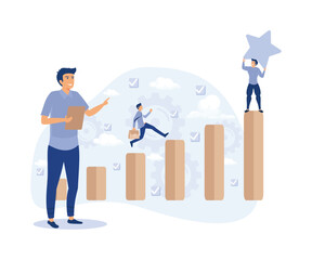 Performance increase ways, Motivation and self discipline, goal achievement. Time management, self management, productivity metaphors, flat vector modern illustration