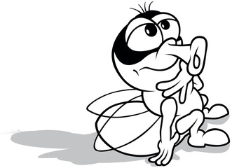 Drawing of a Sitting Housefly with a Thoughtful Expression