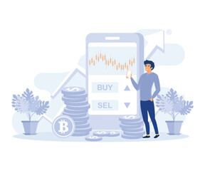 crypto market exchange value concepts, Bitcoin or crypto currency investment portfolio, flat vector modern illustration, 
