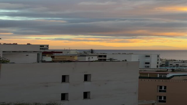 Sunrise view from terrace in Torremolinos, Malaga, Spain. Vertical video