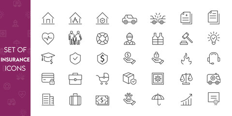 set of insurance icons insurance stroke symbols 