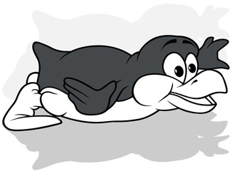 Drawing of a Cheerful Penguin Lying on its Stomach
