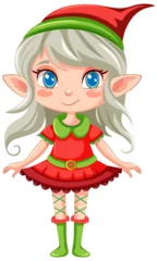 Fotobehang Kinderen Elf girl cartoon Christmas character