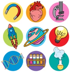 Fotobehang Kinderen Colorful Science Icons Vector Set