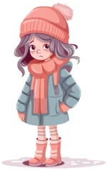 Fotobehang Kinderen Shy Girl Dressed in Winter Clothing