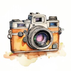 Watercolor Classic Retro Camera Isolated White Background made with Generative AI