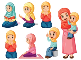 Fotobehang Kinderen Set of muslim people cartoon character