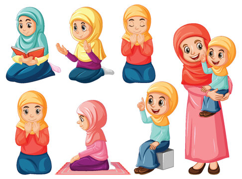 Set of muslim people cartoon character